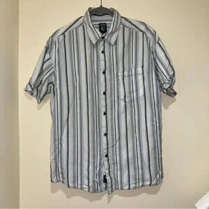 Men’s Kuhl Blue and White Striped Casual Work Office  Polo T-Shirt No Size Tag